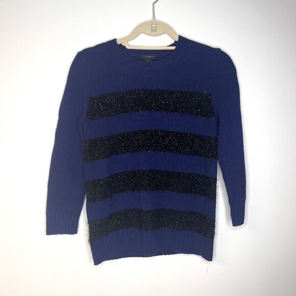 Ann Taylor Midnight Blue & Black Striped Wool Cashmere Blend Sweater size small - Picture 1 of 4